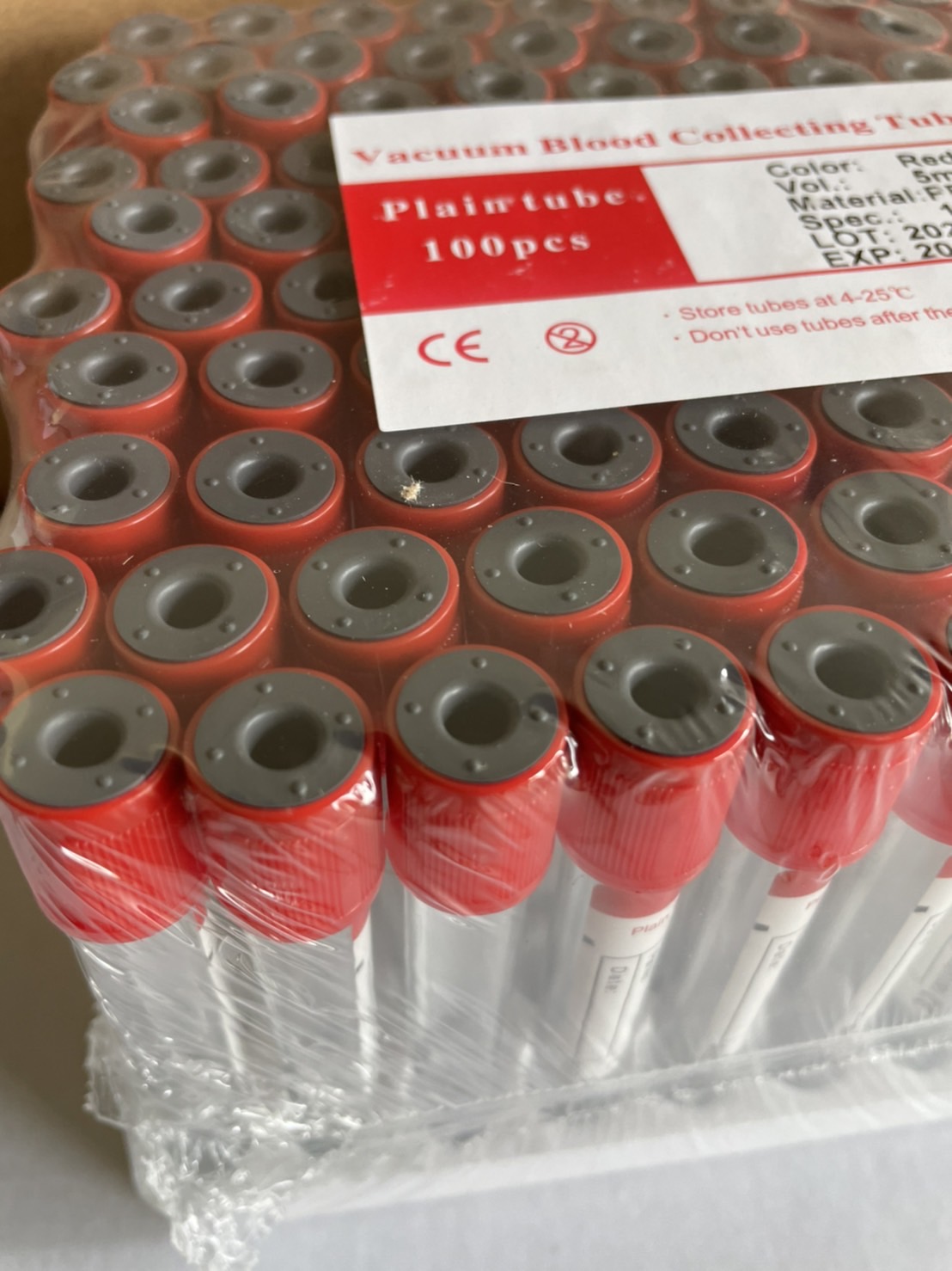 Vacuum blood tube หลอดสุญญากาศไม่เคลือบสาร ขนาด3,5,10ml, 100pc/pac