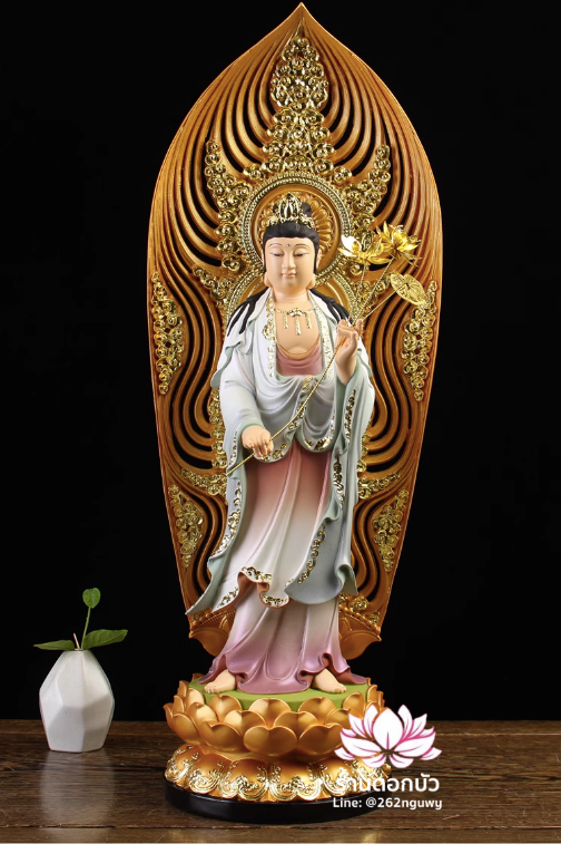 พระพุทธเจ้า (พระยูไล) พระโพธิสัตว์กวนอิม (กวนอิมผ่อสัก) พระมหาสถามปราปต์โพธิสัตว์ (ไต่ซีจี่ผ่อสัก) ปางยืนบนดอกบัว ขนาด 12/16/19/26/36 นิ้ว
