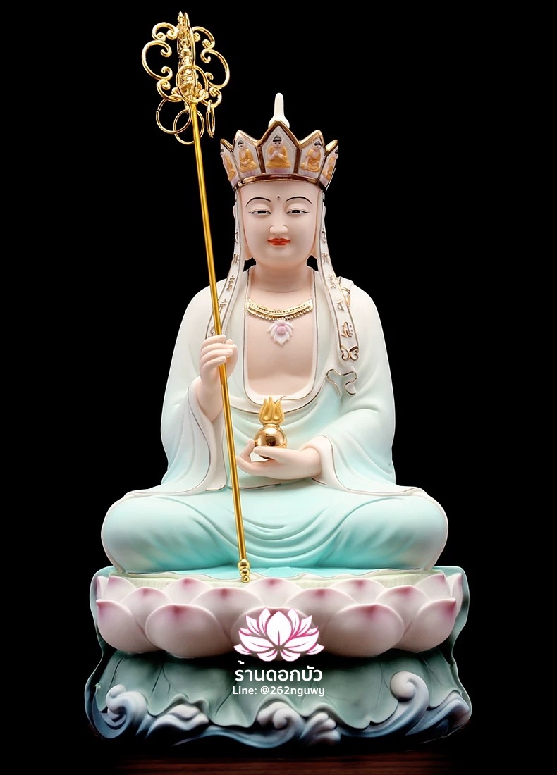 พระพุทธเจ้า (พระยูไล) พระโพธิสัตว์กวนอิม (กวนอิมผ่อสัก) พระกษิติครรภโพธิสัตว์ (ตี่จั่งอ๊วงผ่อสัก) และพระศรีอริยเมตไตรย (หมีเล่อฝอ) ขนาด 12/16 นิ้ว