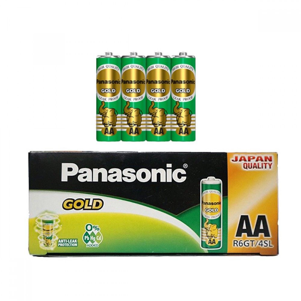 Panasonic ถ่านไฟฉาย แมงกานีส โกล์ด AAx4 สีเขียว Panasonic Battery 6GT/4SL ยกกล่อง ( 4 ก้อน x 15 แพ็ค) รวม 60 ก้อน