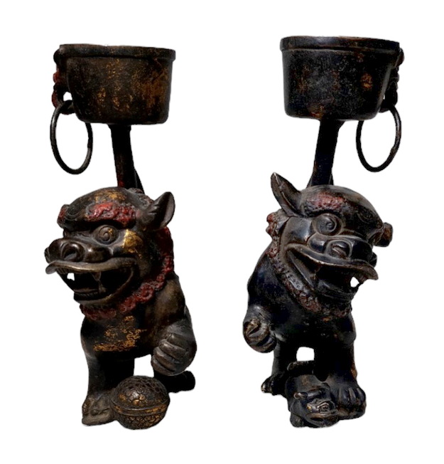 สิงโตคู่ เชิงเทียน ขนาดเล็ก สูง 25.5cm