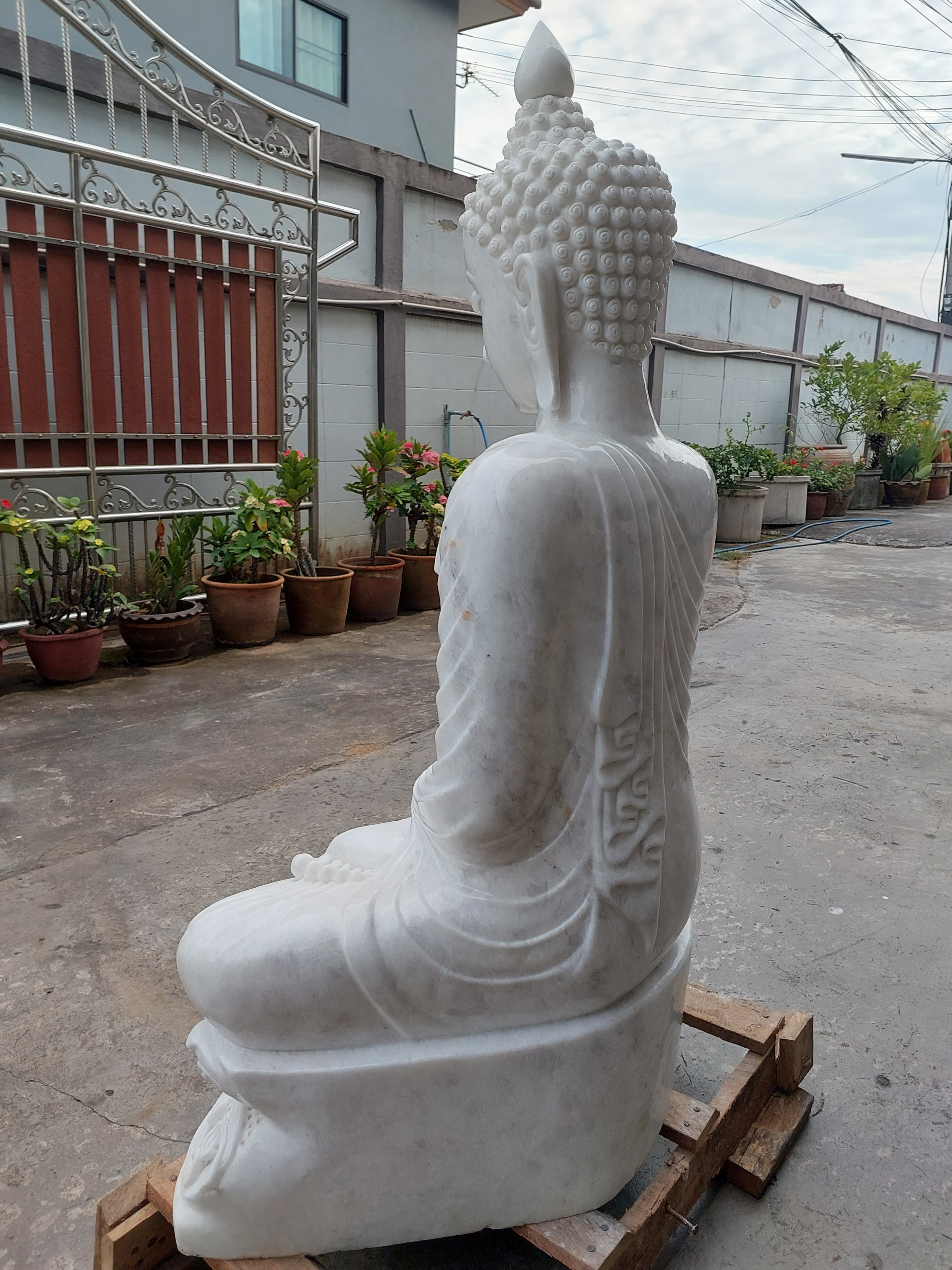 พระพุทธรูปปางประทานพร30นิ้วหินขาวพม่าฐานบัวหงายมีลวดลาย