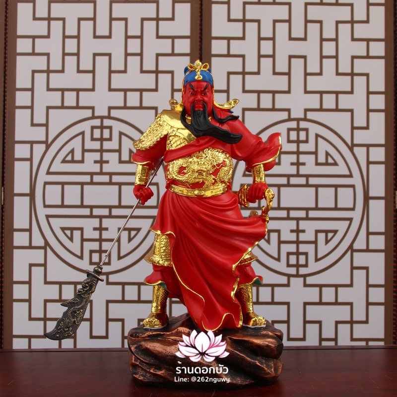 เทพเจ้ากวนอู กวนเต้กุ๊น เฮียบเที้ยนไต่เต่ หรือ กวนเส่งเต้กุ้น ปางออกศึก ประทับยืน ขนาด 16/19/24/36 นิ้ว สีเขียว/แดง