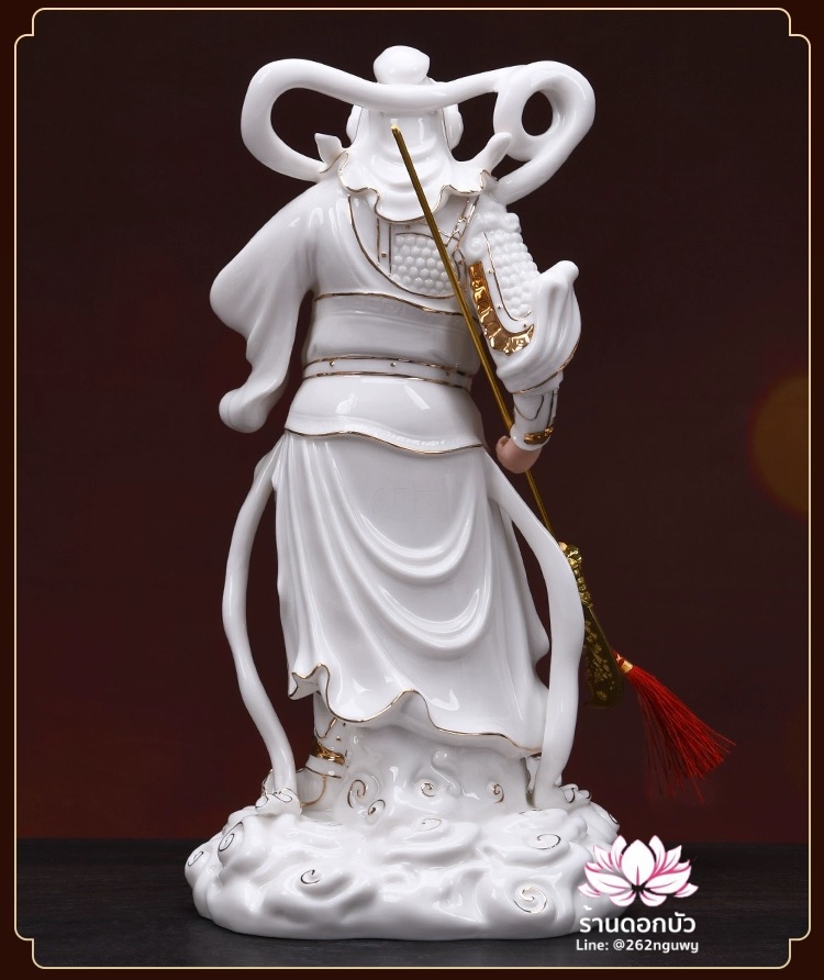 เทพเจ้ากวนอู และพระเวทโพธิสัตว์ (อุ่ยท้อผ่อสัก) ขนาด 14 นิ้ว สีขาวขลิบทอง
