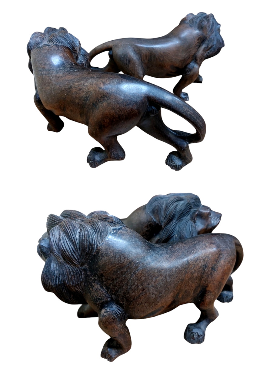 สิงโตคู่ ไม้แกะ งานเก่า-BPT260-