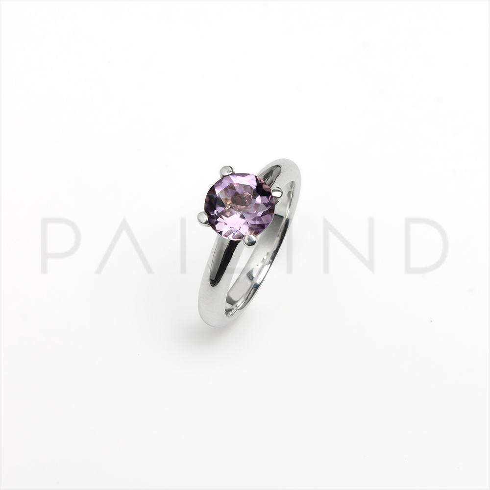 แหวนเงินแท้ ดีไซน์คลาสสิค ประดับพลอยเนื้ออ่อน Amethyst ชุบกันหมอง