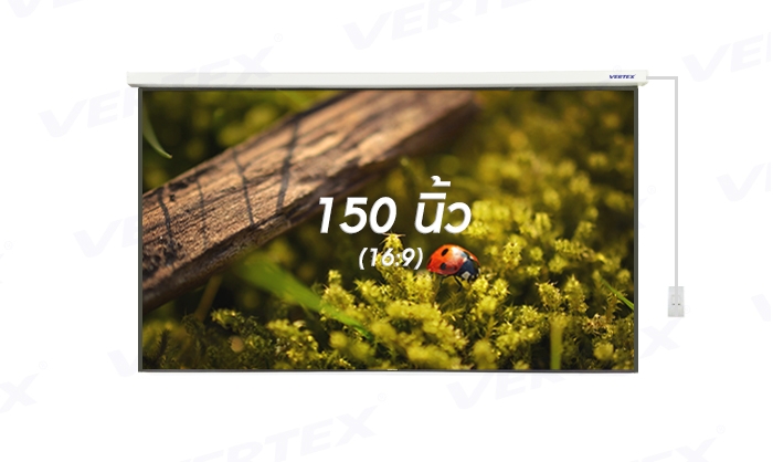 จอรับภาพโปรเจคเตอร์ แบบมอเตอร์ไฟฟ้า ยี่ห้อ Vertex ขนาดทแยงมุม 150 นิ้ว (16:9)