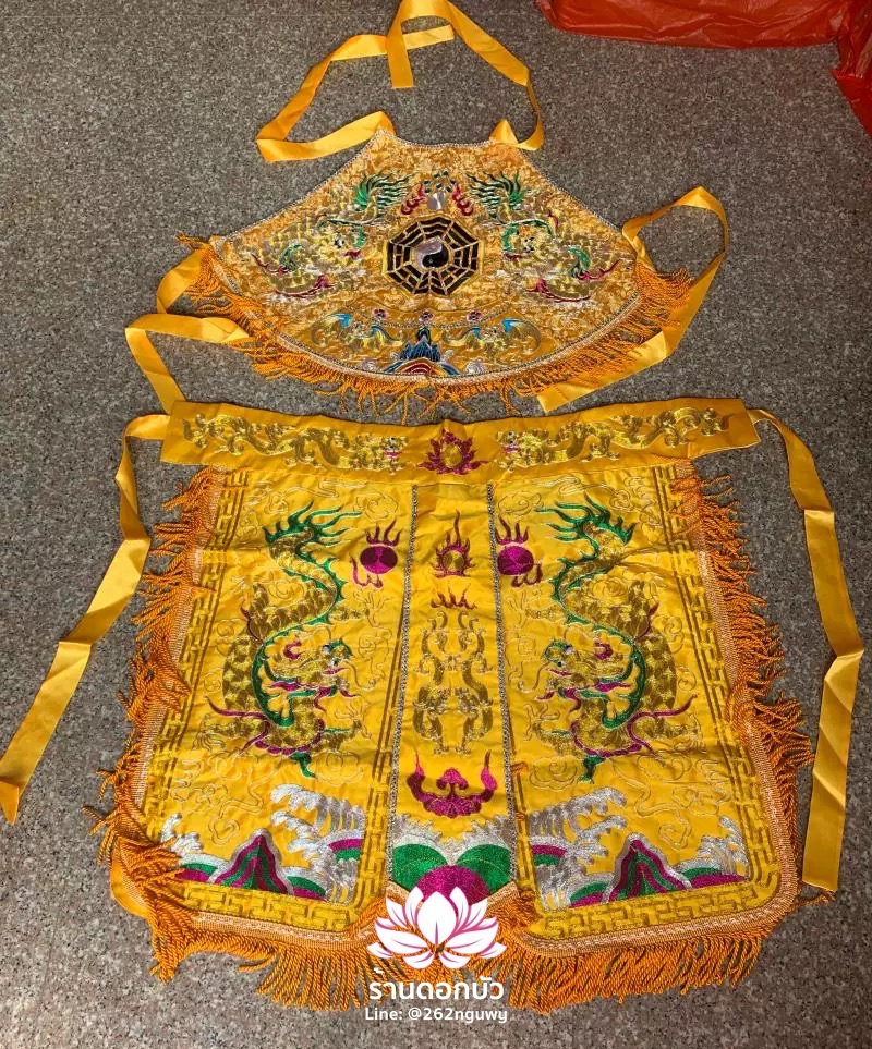ชุดร่างทรง ชุดม้าทรง ต้อพระจีน ลายมังกรทอง ดิ้นไหมเงินและไหมทอง