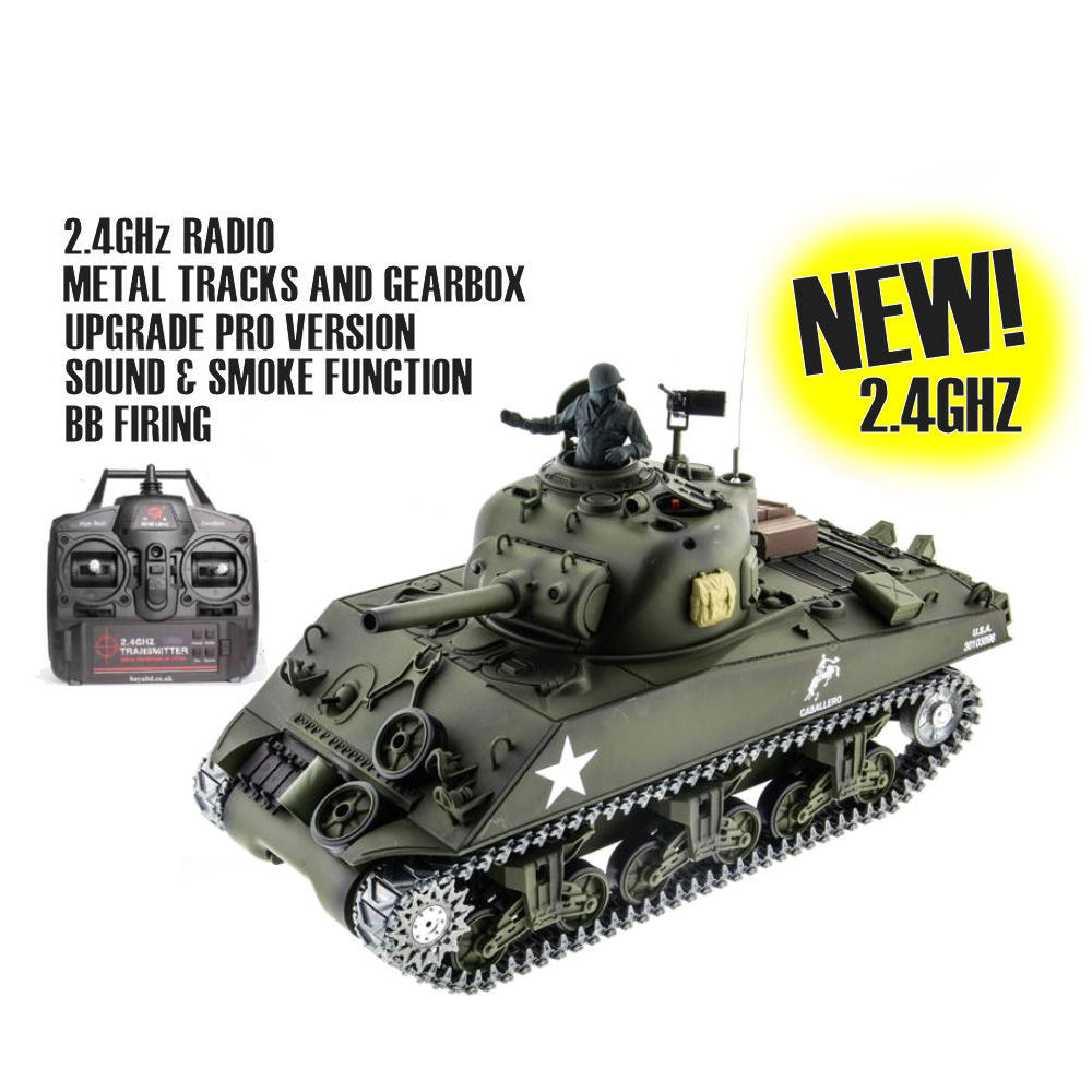 RTR Model Heng Long 1/16 M4A3 Sherman Radio Control RC Tank Smoke & Sound 2.4Ghz