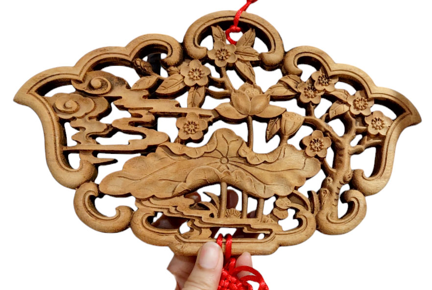 แผ่นไม้การบูรแกะลายสัญลักษณ์มงคลจีน ขนาดเล็ก-BPT018-