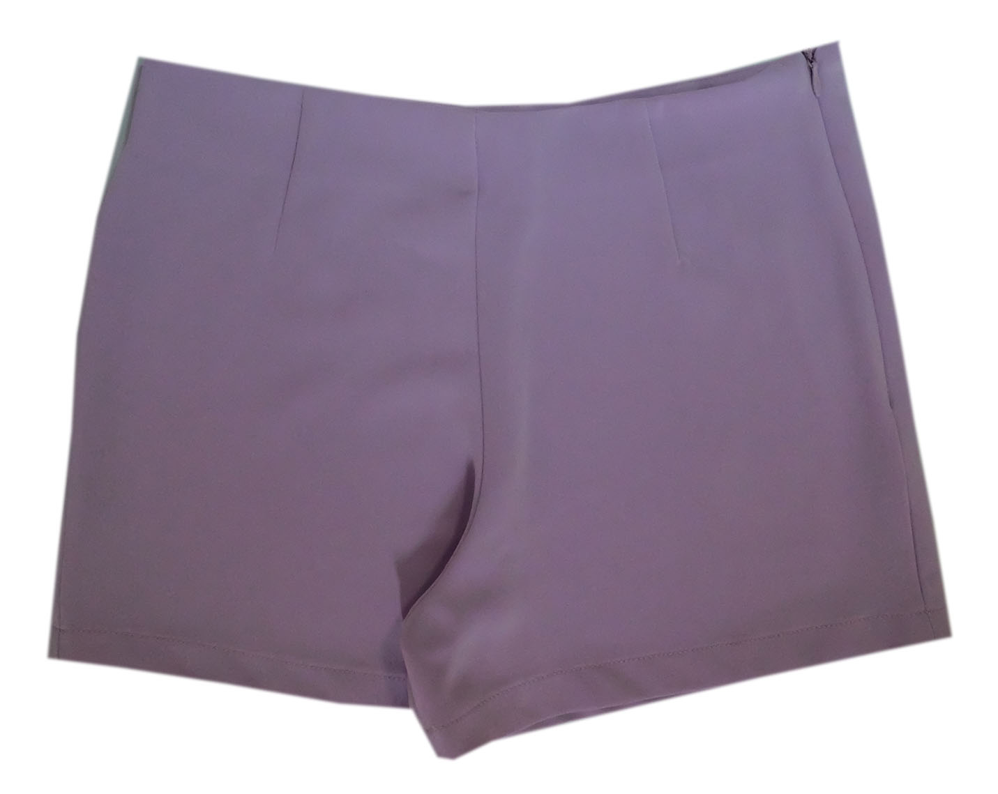 กางเกงขาสั้นเอวสูงขอบเรียบผ้าฮานาโกะ ซิปซ้าย กระเป๋าขวา สีม่วง Size S M L XL