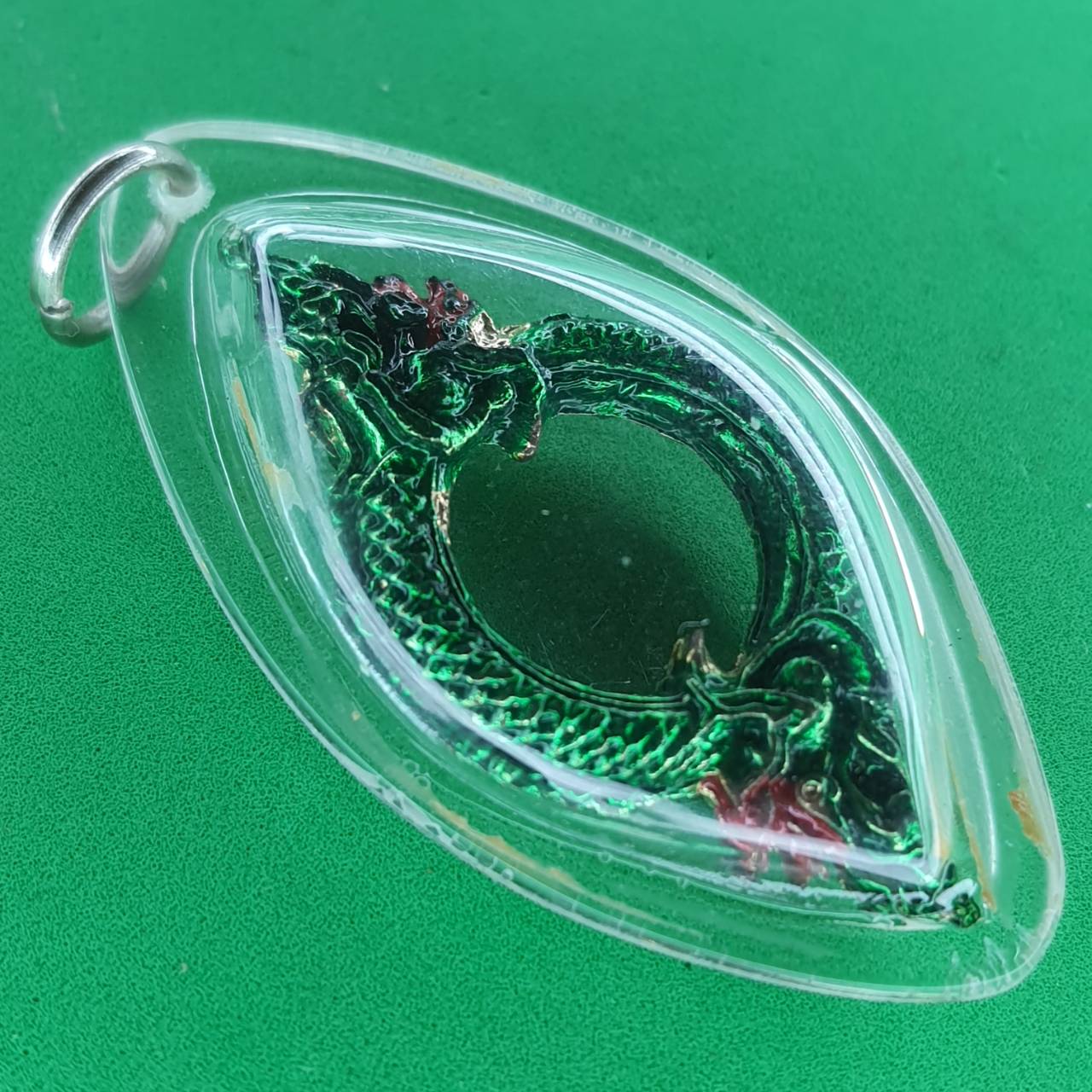 ของป้องกัน บ่วงบาศพญานาค 2เศียร สีเขียว เลี่ยมกรอบ จี้พญานาคแท้ จี้พญานาคห้อยคอ จี้พญานาคราช