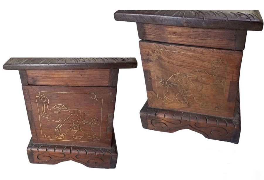 หีบหรือกล่องไม้สักงานเก่า ตอกลายเส้นทองเหลือง-BPT1710-