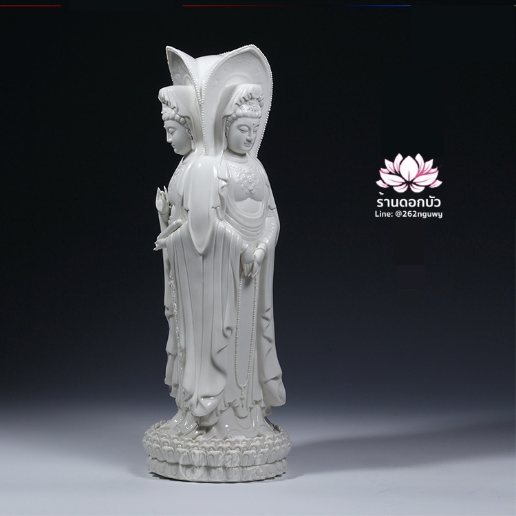 พระโพธิสัตว์กวนอิม 3 พระพักตร์ พระแม่กวนอิม 3 ปาง สีขาวเคลือบเงา ขนาด 15 นิ้ว