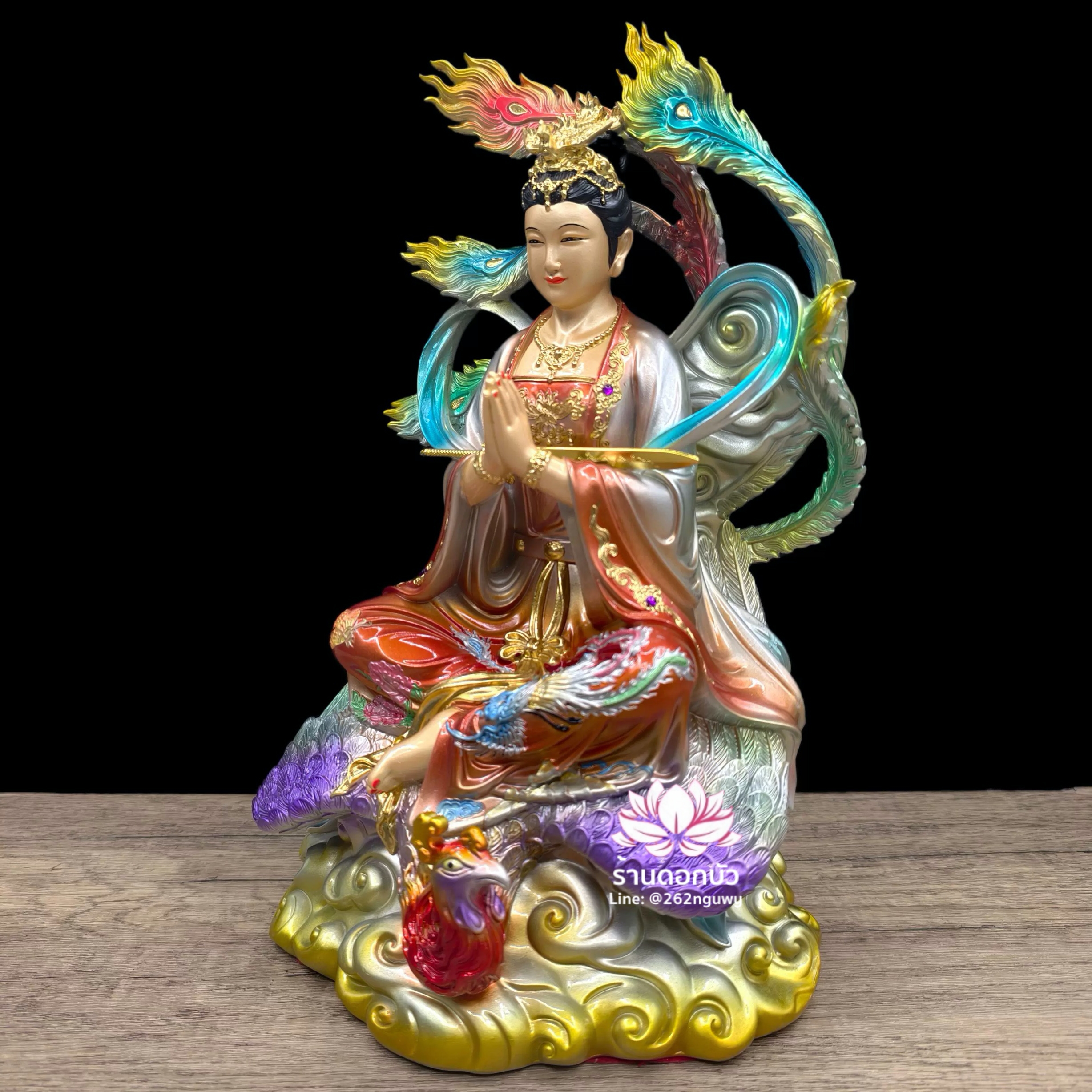 กิ่วเที้ยนเฮี่ยนลื้อ กิวเทียงเหี่ยงนึ่ง จิ่วเทียนเสวียนนี่ ปางนั่งบนหงส์บริวาร งานเรซิ่น ขนาด 12/16/19 นิ้ว