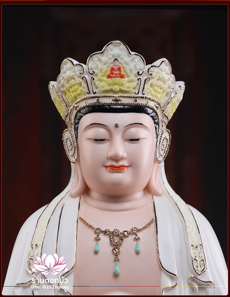 พีลูกวนอิม พระโพธิสัตว์กวนอิมปางสำเร็จธรรม ลงสีขลิบทอง ขนาด 12/16/18 นิ้ว