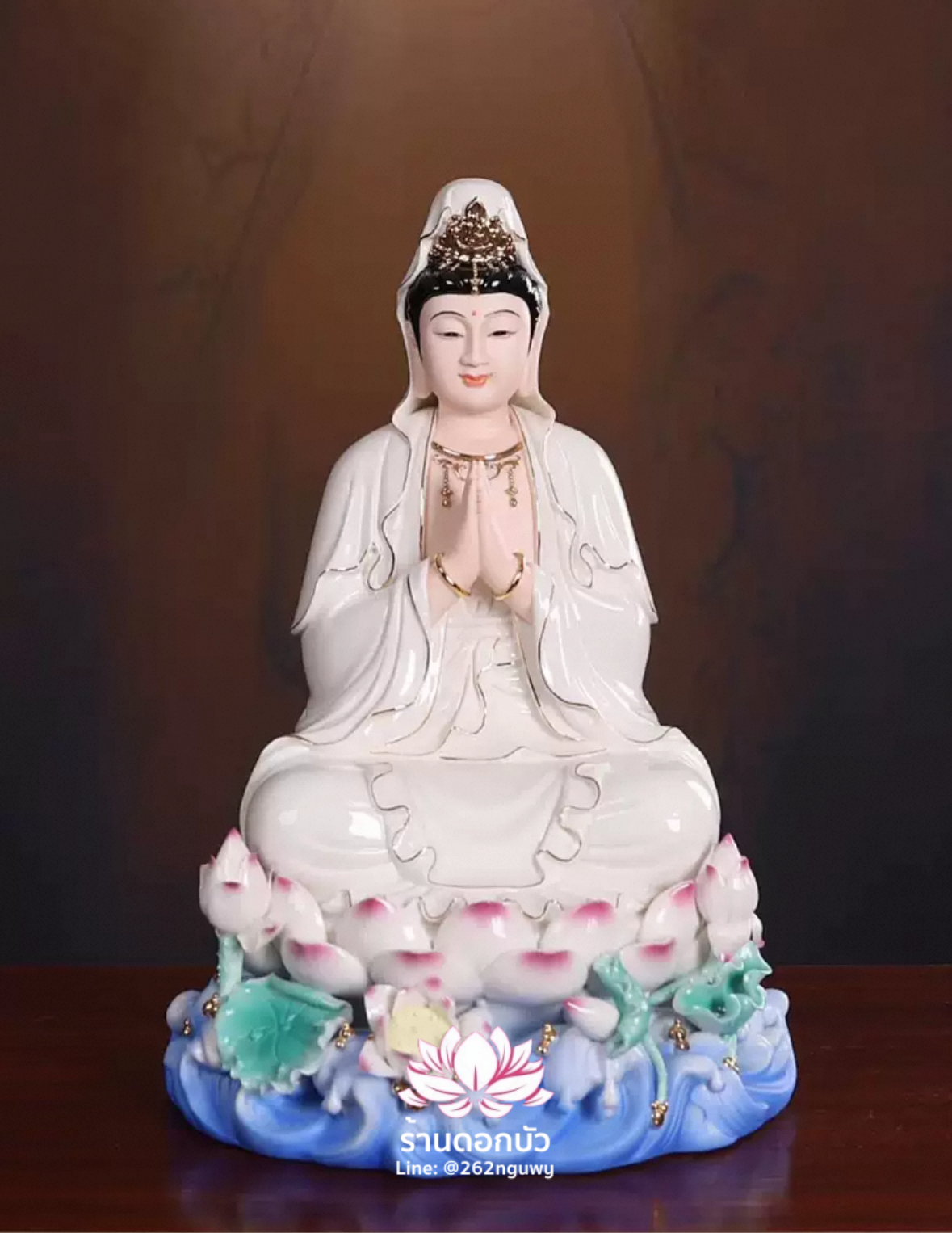 พระโพธิสัตว์กวนอิม พระแม่กวนอิมโพธิสัตว์ ปางพนมมือ ประทับนั่งดอกบัว ขนาด 16 นิ้ว