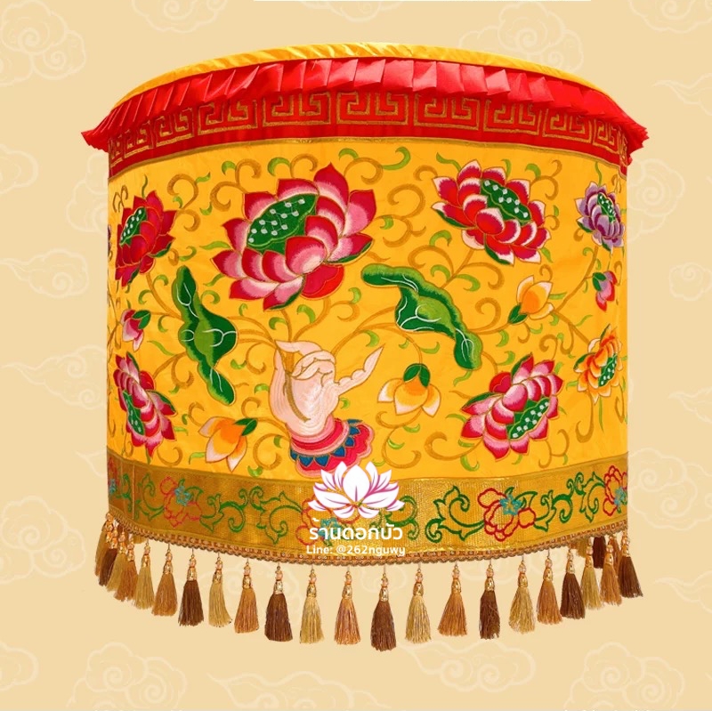 เหนี่ยวซั่ว ร่มฉัตรจีน ร่มแห่เจ้า ลายพระหัตถ์และดอกบัว