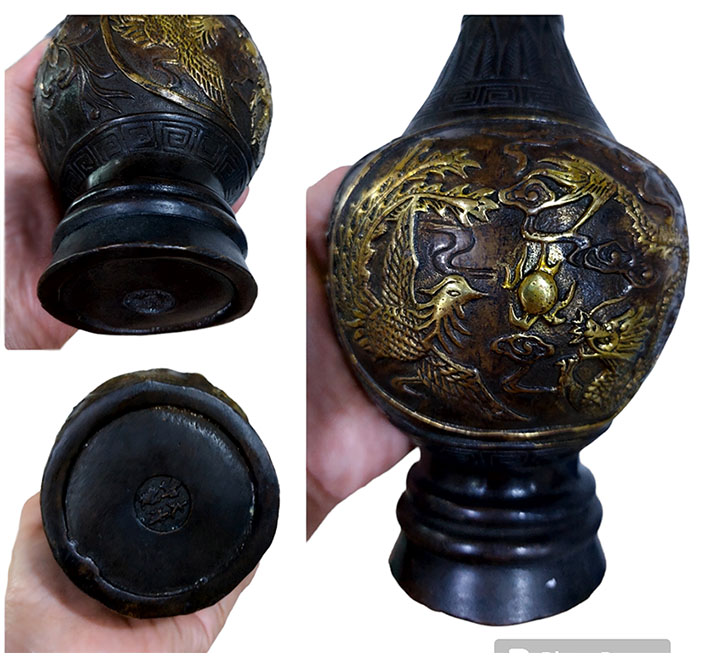 (เดี่ยว)แจกันจีนลายหงส์คู่มังกร สูง 23cm ใบละ