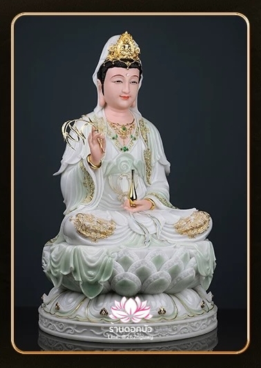 พระโพธิสัตว์กวนอิม พระแม่กวนอิมปางประทานพร ประทับนั่งบนดอกบัว งานหินอ่อน ขนาด 16/19/26/36 นิ้ว