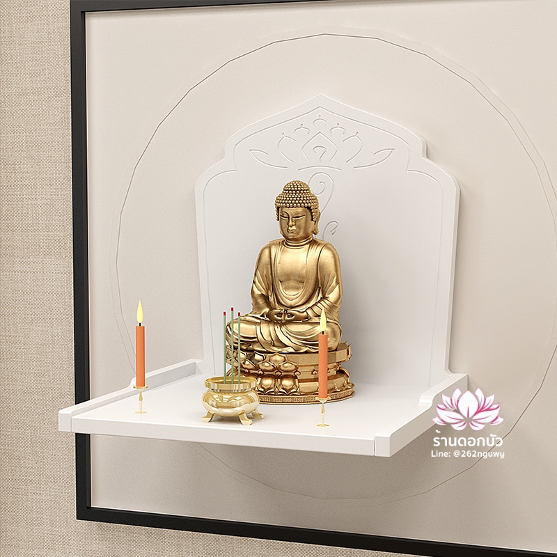 หิ้งพระ แท่นวางเทวรูปติดผนัง งานไม้ สีโอ๊ค/มะฮอกกานี/จันทร์แดง/ขาว