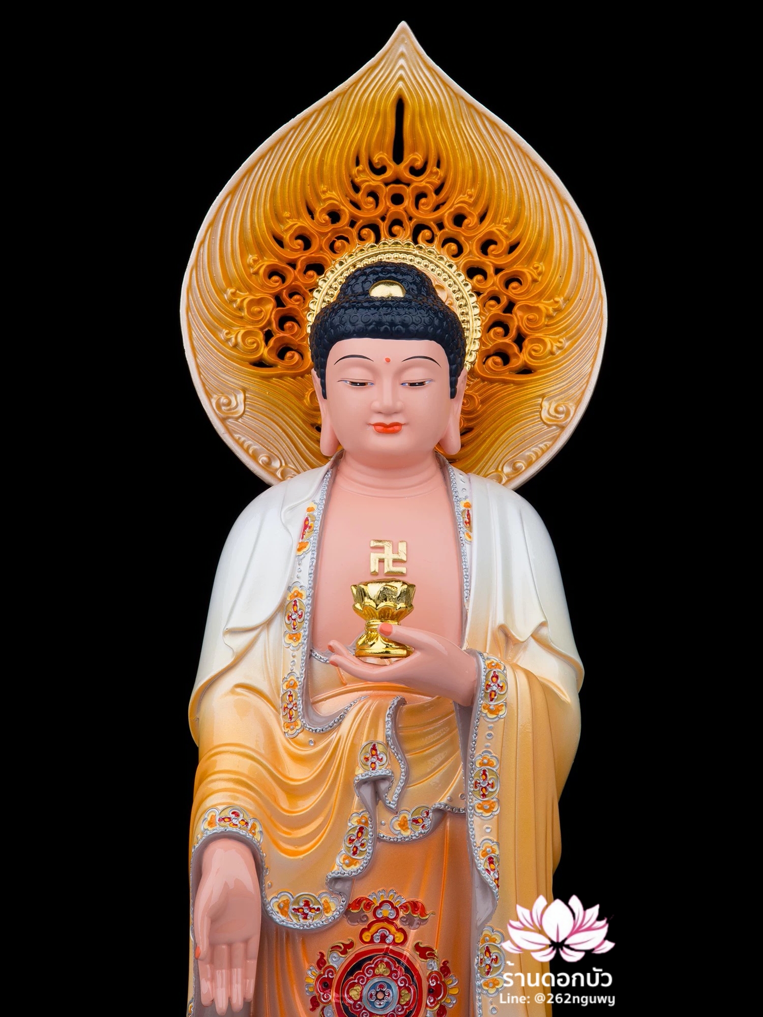 พระพุทธเจ้า (พระยูไล) พระโพธิสัตว์กวนอิม (กวนอิมผ่อสัก) พระมหาสถามปราปต์โพธิสัตว์ (ไต่ซีจี่ผ่อสัก) ปางยืนบนดอกบัว ขนาด 12/16/19/26/36 นิ้ว