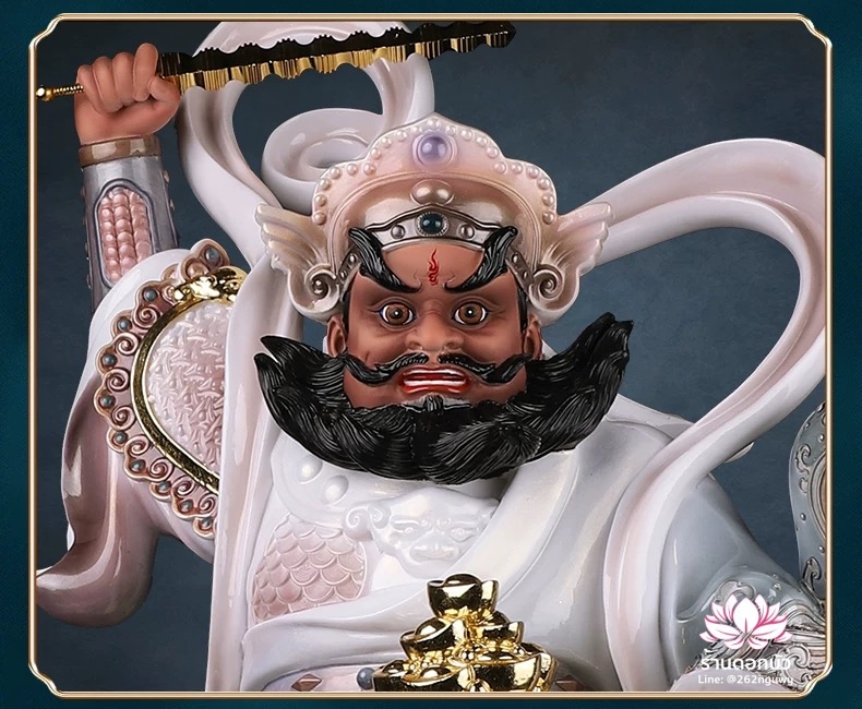 บู๊ไฉ่ซิงเอี๊ย ไฉ่ซิงเอี๊ยปางบู๊ จ้าวกงหมิง ปางประทับนั่งเสือ งานเรซิ่นเทคนิคกระเบื้อง ขนาด 12/16/19 นิ้ว