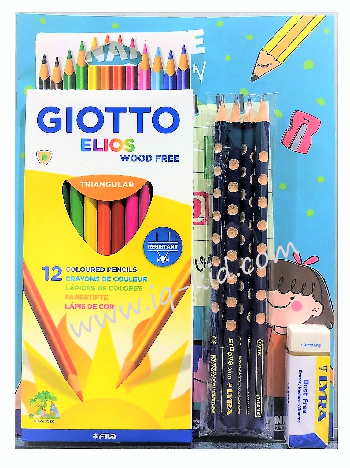 LฺYRA School Set ชุดดินสอ +สีไม้สามเหลี่ยม Giotto+ยางลบ ราคาพิเศษ