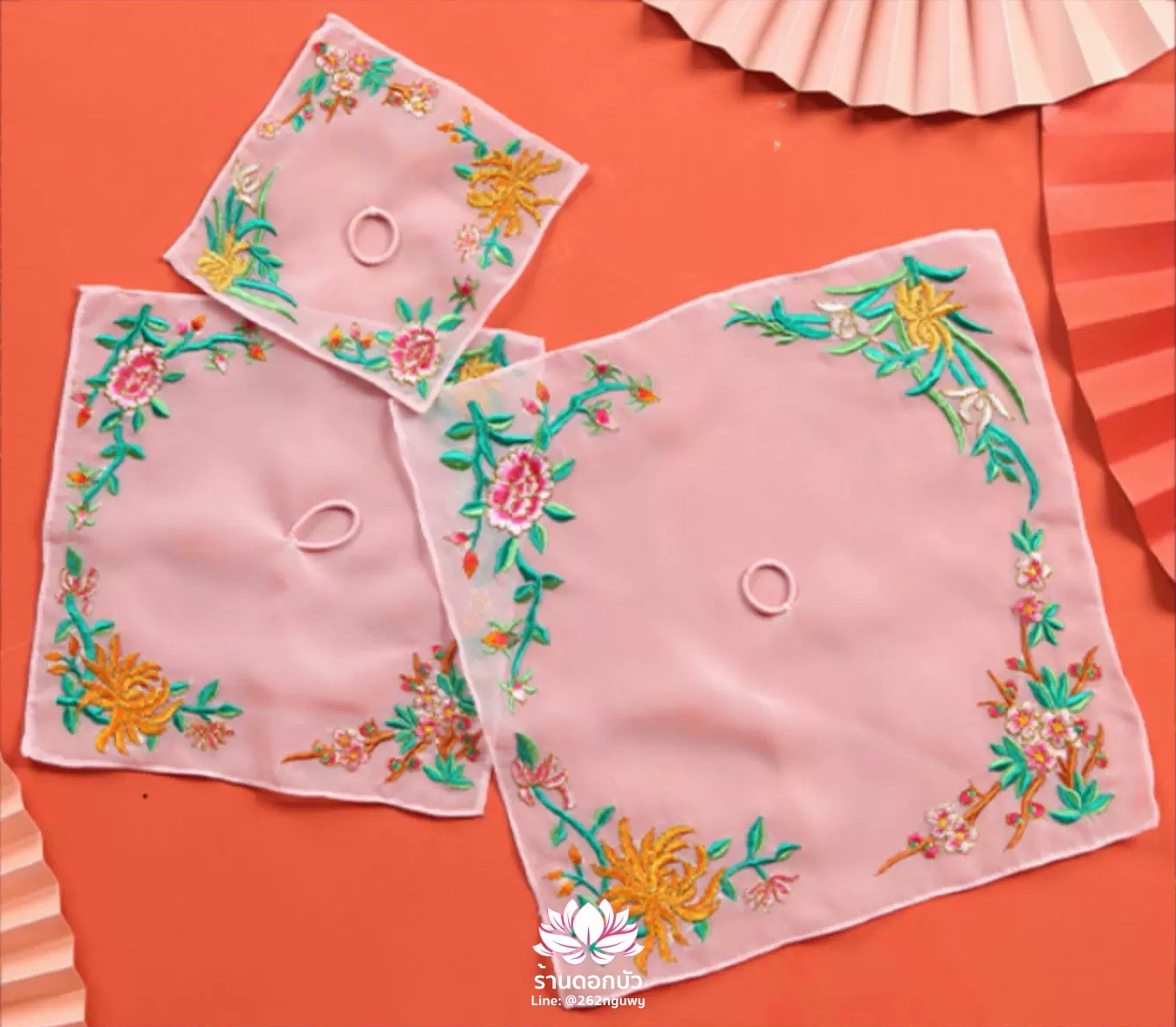 ผ้าเช็ดหน้า ผ้างานปักสำหรับองค์พระกิมซิ้น ผ้าสำหรับเทพธิดา ผ้าสำหรับเทวนารี ผ้าชีฟอง