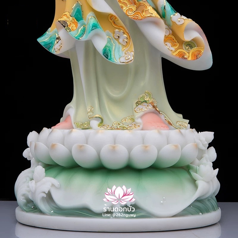 พระโพธิสัตว์กวนอิม พระแม่กวนอิมปางประทานพร ประทับยืนบนดอกบัว งานหินอ่อนคุณภาพสูง ขนาด 19/26/36/42 นิ้ว
