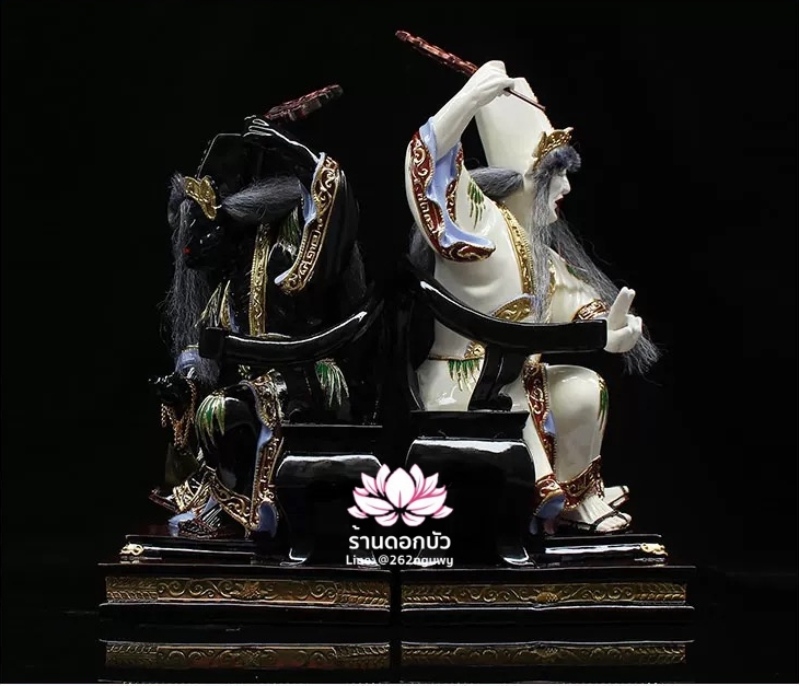 ชิดเอี๋ยโป๊ยเอี๋ย ตั่วแปะหยี่แปะ ยมฑูตขาวดำ ปางนั่งบัลลังก์ งานเรซิ่น ขนาด 12/16 นิ้ว