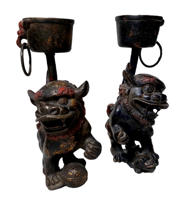 สิงโตคู่ เชิงเทียน ขนาดเล็ก สูง 25.5cm