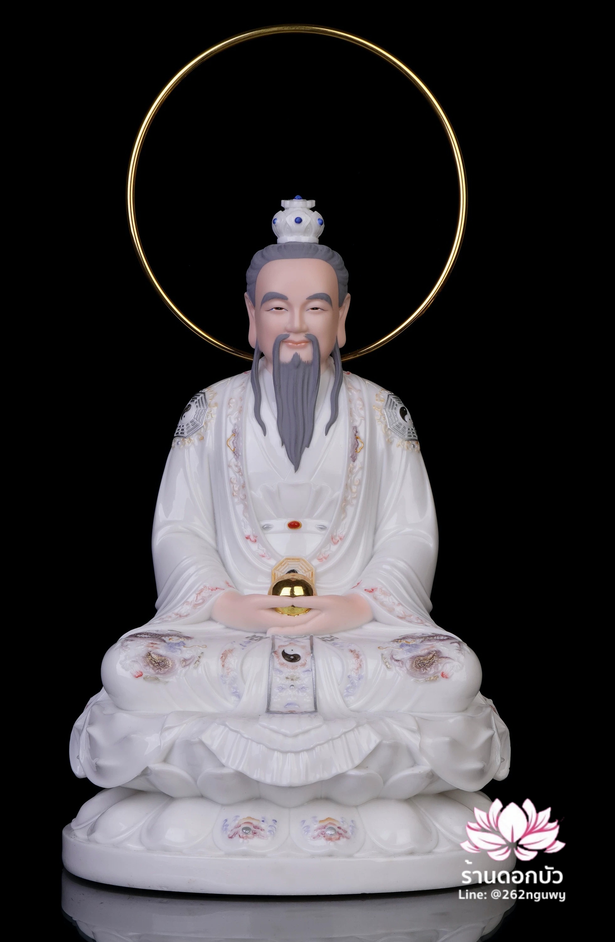 ศาสดาเต๋า ซำเช้งเต๋าจ้อ โตเต็กเทียนจุน หรือไท่ส่องโล้กุ๊น หง่วนซี่เทียนจุน เล็งโป้เทียนจุน ประทับนั่งบนดอกบัว ขนาด 12/16/19/26 นิ้ว