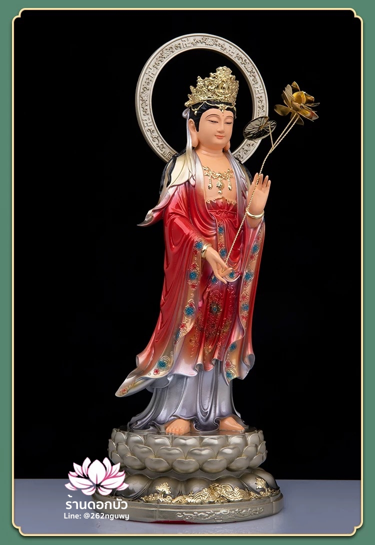 พระพุทธเจ้า (พระยูไล) พระโพธิสัตว์กวนอิม (กวนอิมผ่อสัก) พระมหาสถามปราปต์โพธิสัตว์ (ไต่ซีจี่ผ่อสัก) ปางยืนบนดอกบัว ขนาด 12/16/19/26/36/51 นิ้ว