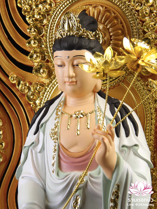 พระพุทธเจ้า (พระยูไล) พระโพธิสัตว์กวนอิม (กวนอิมผ่อสัก) พระมหาสถามปราปต์โพธิสัตว์ (ไต่ซีจี่ผ่อสัก) ปางยืนบนดอกบัว ขนาด 12/16/19/26/36 นิ้ว
