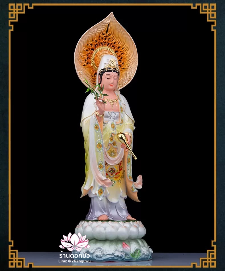 พระพุทธเจ้า (พระยูไล) พระโพธิสัตว์กวนอิม (กวนอิมผ่อสัก) พระมหาสถามปราปต์โพธิสัตว์ (ไต่ซีจี่ผ่อสัก) ปางยืนบนดอกบัว ขนาด 12/16/19/26/36 นิ้ว