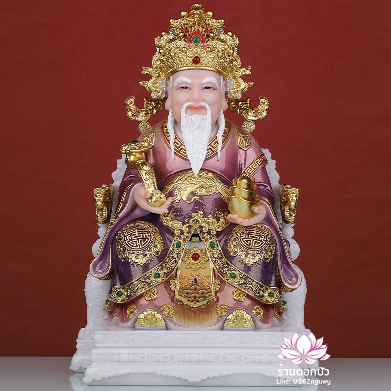 แปะกง ปุนเถ้ากง เทพเจ้าที่จีน ประทับนั่งบัลลังก์มังกร งานผงหยกคุณภาพสูง ขนาด 12/16/19 นิ้ว