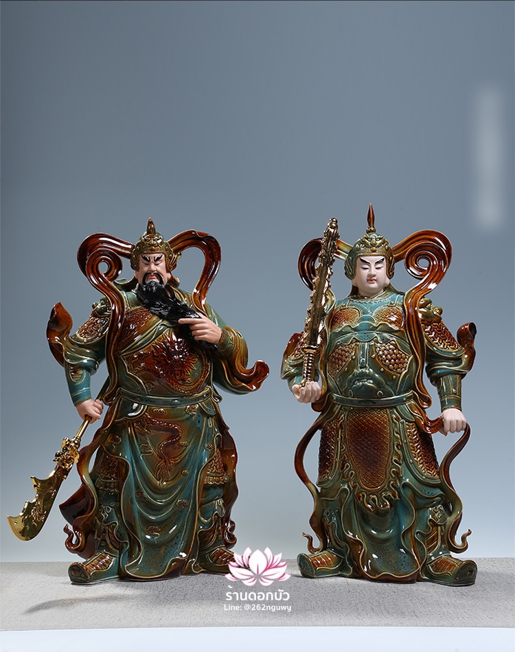 เทพเจ้ากวนอู และพระเวทโพธิสัตว์ (อุ่ยท้อผ่อสัก) ขนาด 14/18/20 นิ้ว สีเขียว