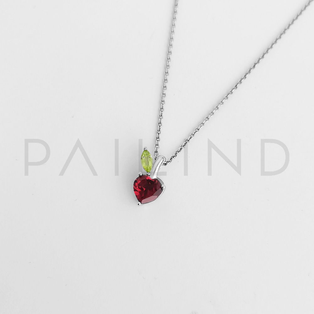 จี้เงินแท้ดีไซน์เก๋ ประดับพลอย GARNET และ PERIDOT ชุบทองคำขาว