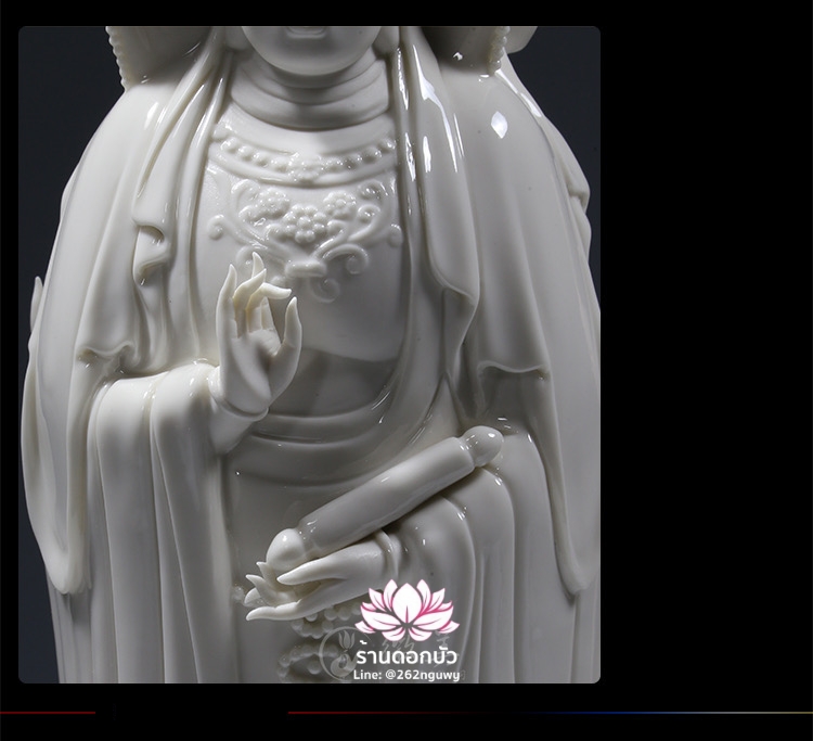 พระโพธิสัตว์กวนอิม 3 พระพักตร์ พระแม่กวนอิม 3 ปาง สีขาวเคลือบเงา ขนาด 15 นิ้ว