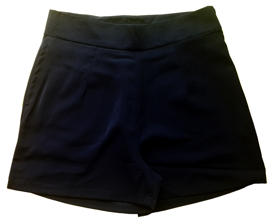 กางเกงขาสั้นเอวสูงผ้าฮานาโกะ สีดำ กระเป๋าขวา ซิปซ้าย Size S M L XL