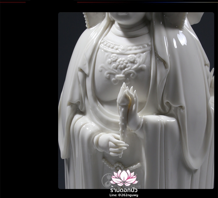 พระโพธิสัตว์กวนอิม 3 พระพักตร์ พระแม่กวนอิม 3 ปาง สีขาวเคลือบเงา ขนาด 15 นิ้ว