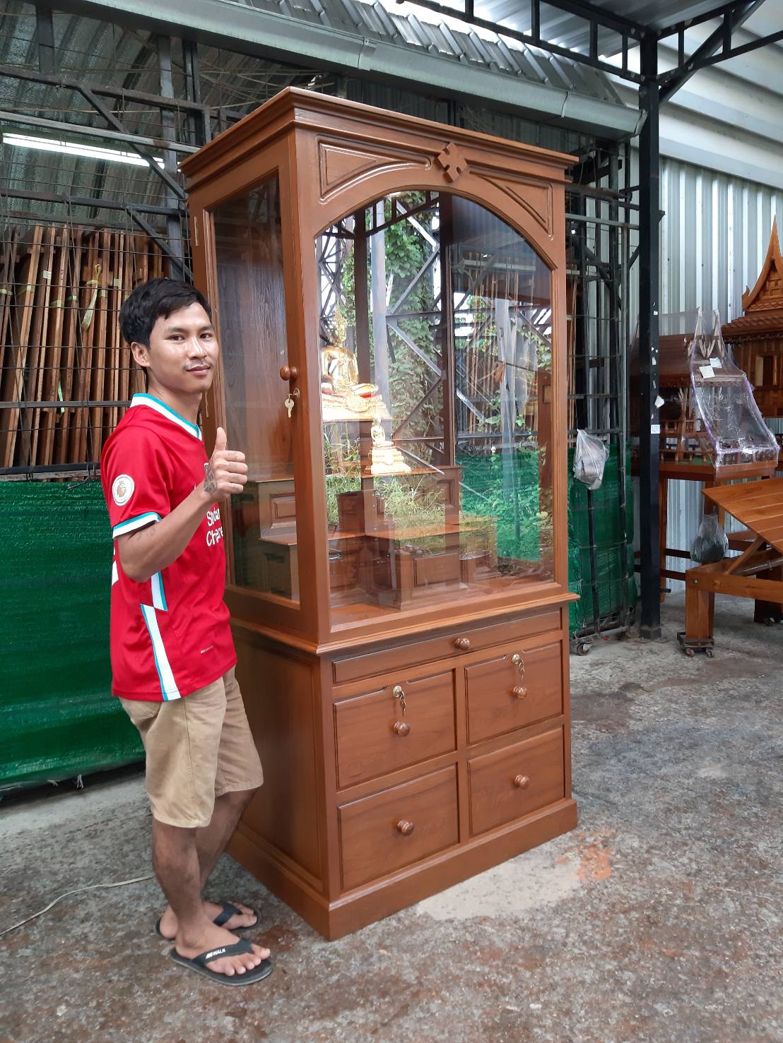 ตู้พระโมเดิร์นไม้สักทอง รุ่นหมู่ 7 เปิดข้าง