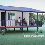 แบบบ้านสวนหลังเล็ก 1 ห้องนอน มีระเบียงสำหรับเป็นพื้นที่พักผ่อน