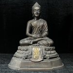 พระพุทธสิทธัตถศาสดา 100 ปี กรมบัญชีกลาง พ.ศ.2533(รุ่นแรก) เนื้อโลหะสำริด รมมันปู หน้าตัก 5.9 นิ้ว (พิธีใหญ่ ศิลป์สวย หายาก)(พระราชทานเม็ดพระธาตุ บรรจุมวลสารใต้ฐานองค์พระ)องค์หมายเลข 63(ผลรวมได้ 9 เลขมหามงคลเจริญก้าวหน้าในทุกด้าน)