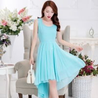 ชุดเดรส สีมิ้นโทนฟ้าอมเขียว แขนกุด กระโปรงหน้าสั้นหลังยาว SIZE XL