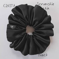 Scrunchie satin ยางรัดผม โดนัท รุ่นผ้าซาตินเนื้อผ้าหนานุ่ม ลื่นสวยหรู SIZE L 15 cm. สี Black
