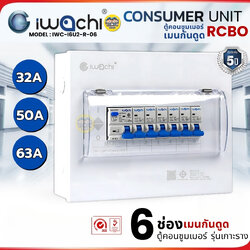 IWACHI ตู้คอนซูมเมอร์ ขนาด 6 ช่อง เมนกันดูด RCBO ตู้คอนซูเมอร์ยูนิต รุ่นเกาะราง ตู้คอนกันดูด ตู้ควบคุมไฟ
