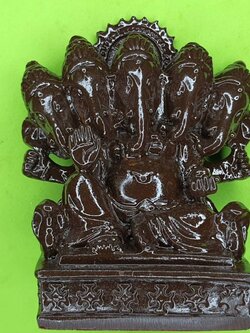 พระเครื่อง พระพิฆเนศ 5 เศียร สีน้ำตาล นั่งประทานพร หน้าตัก 3 นิ้ว พระแท้