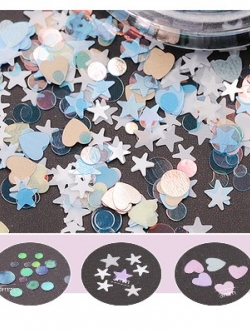 SKU-00027 กลิตเตอร์สีฟ้า (ดาว+หัวใจ+กลม)